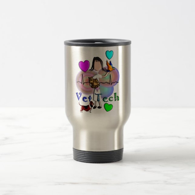 Vet Tech Gifts Unique Embossed Style Graphics Travel Mug (Center)