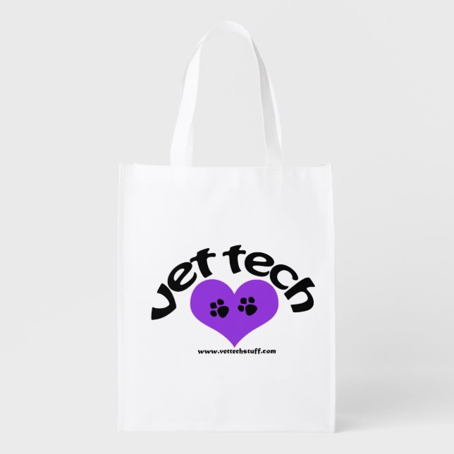 vet tech heart design purple reusable grocery bag (Front)