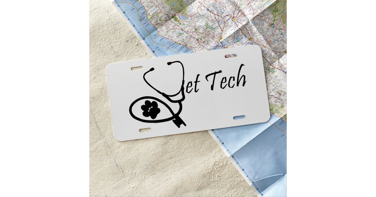 vet tech license plate Zazzle