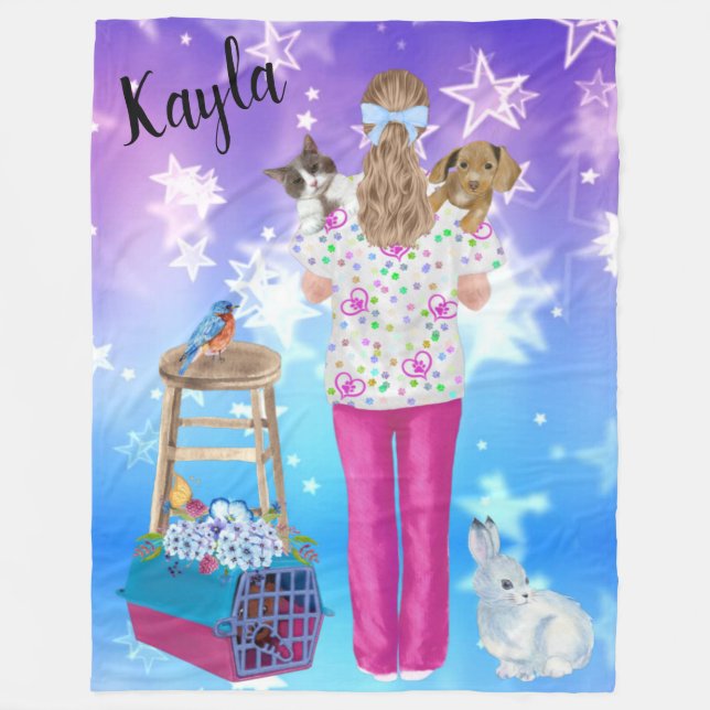 Vet Tech Personalized Cat, Dog, Bird, Bunny Fleece Blanket (Front)