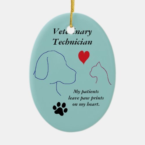 Vet Tech _ Personalized Paw Prints on My Heart 2 Ceramic Ornament