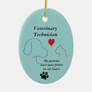 Vet Tech - Personalized Paw Prints on My Heart #2 Ceramic Ornament