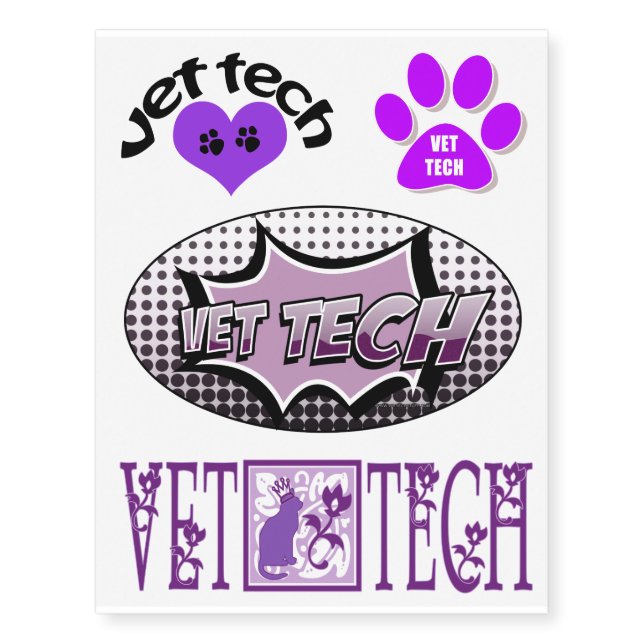 vet tech purple set temporary tattoos (Front)