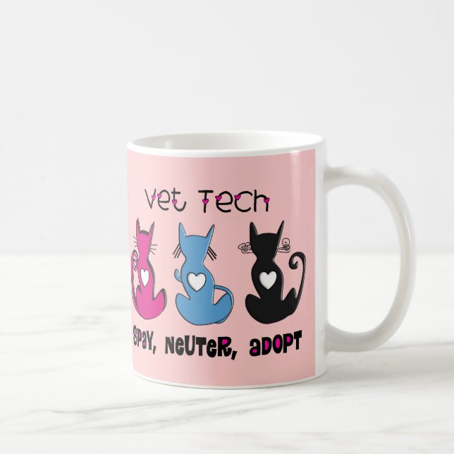Vet Tech SPAY NEUTER ADOPT Black Cats Design Coffee Mug (Right)