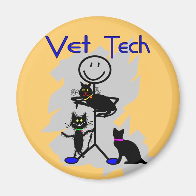 Vet Tech Stick Person With Black Cats Magnet (Front)