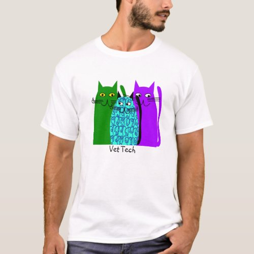 Vet Tech T_Shirt Whimsical Cats Design