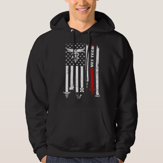 Vet Tech Usa Flag Pets Veterinarian Technician Hoodie (Front)