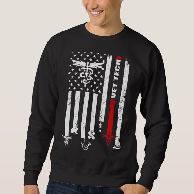 Vet Tech Usa Flag Pets Veterinarian Technician Sweatshirt (Front)