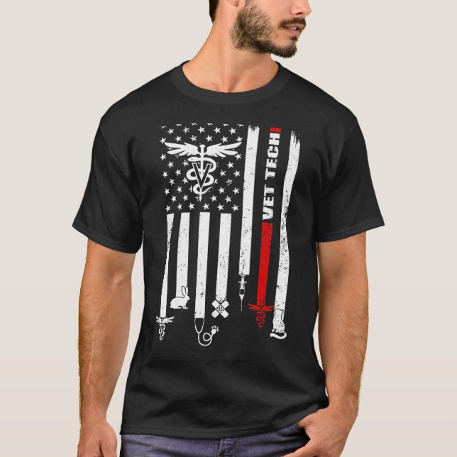 Vet Tech Usa Flag Pets Veterinarian Technician T-Shirt (Front)