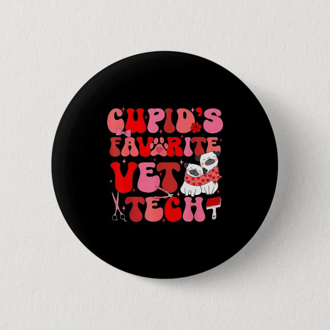 Vet Tech Valentines Day Veterinary Vet Student Vet Button (Front)