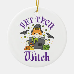 Vet Tech Witch Veterinary Technician Halloween Ceramic Ornament