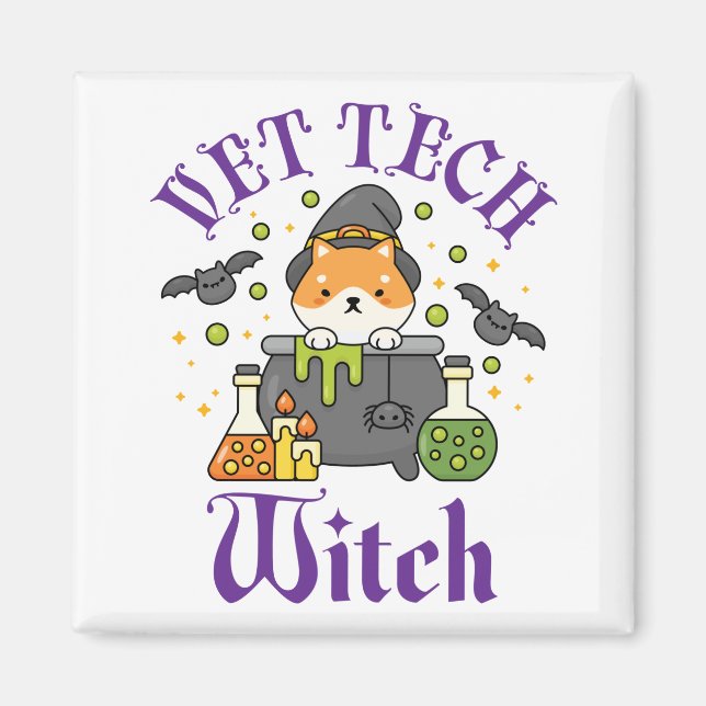 Vet Tech Witch Veterinary Technician Halloween Magnet (Front)