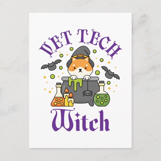 Vet Tech Witch Veterinary Technician Halloween Postcard (Front)