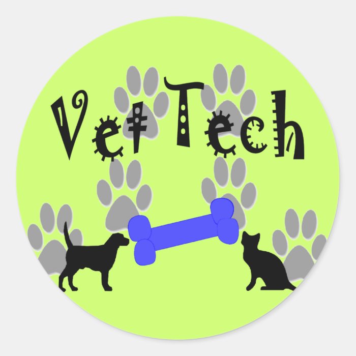 Vet TECH With Dog Bone Round Stickers