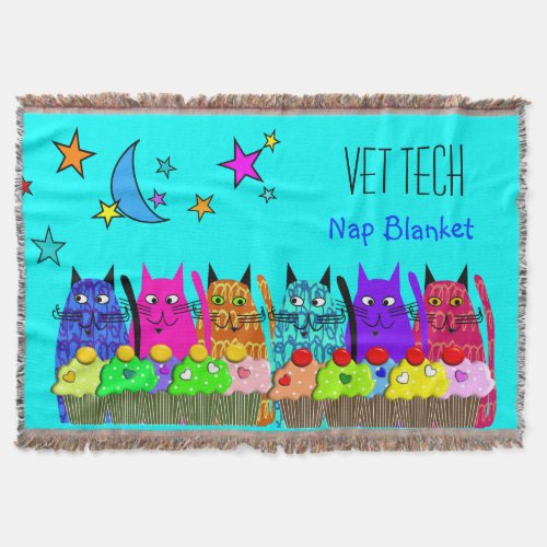 Vet Tech Woven Blanket Cats Cupcakes Blue