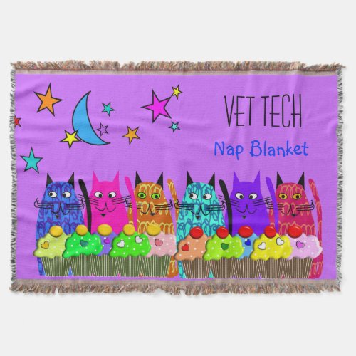 Vet Tech Woven Blanket Cats Cupcakes Purple