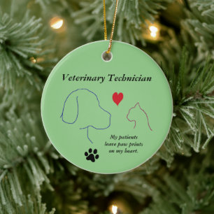Vet Technician - Paw Prints on My Heart #2 Green C Ceramic Ornament