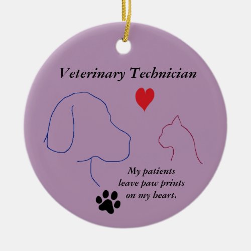 Vet Technician _ Paw Prints on My Heart 2 Purple  Ceramic Ornament
