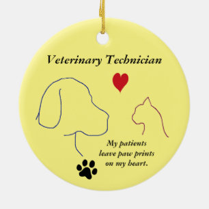 Vet Technician - Paw Prints on My Heart #2-Yellow Ceramic Ornament