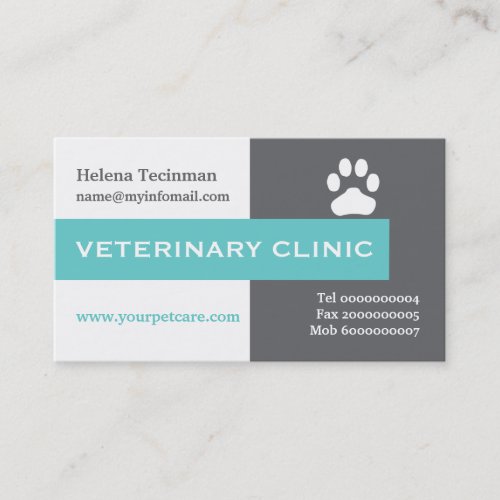 VetVeterinary Clinic paw aqua eye_catching Business Card