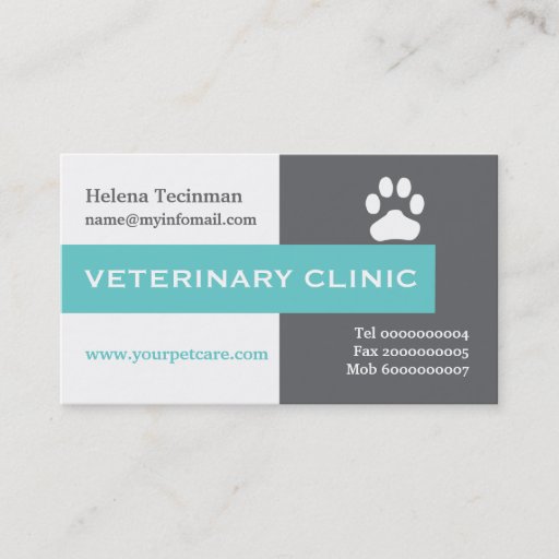 Customizable Vet/Veterinary Clinic, paw aqua eye-catching Business Card