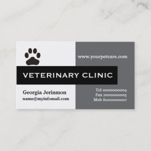 Vet/Veterinary Clinic, paw black grey eye-catching Business Card