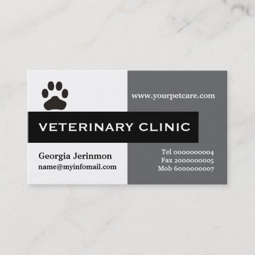 VetVeterinary Clinic paw black grey eye_catching Business Card