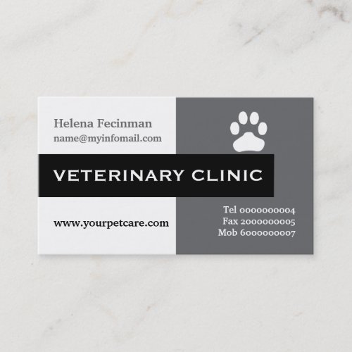 VetVeterinary Clinic paw grey black Business Card