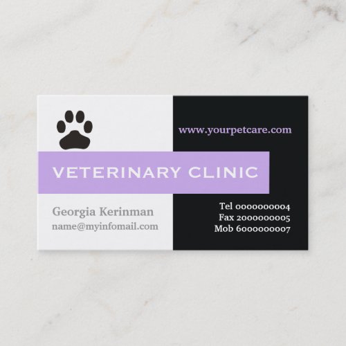 VetVeterinary Clinic paw lavender eye_catching Business Card