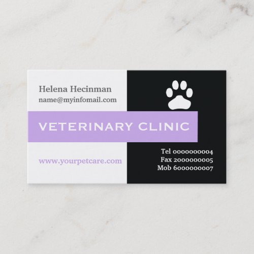 VetVeterinary Clinic paw lavender eye_catching Business Card