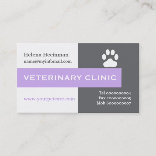 Customizable Vet/Veterinary Clinic, paw lavender eye-catching Business Card