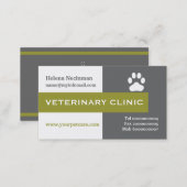 Vet/Veterinary Clinic paw olive green eye-catching Business Card (Front/Back)
