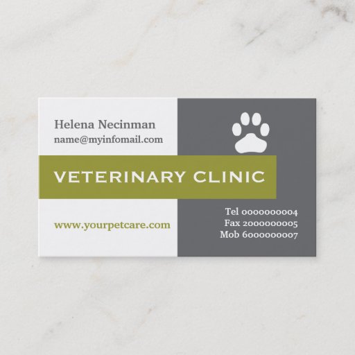 Customizable Vet/Veterinary Clinic paw olive green eye-catching Business Card Template