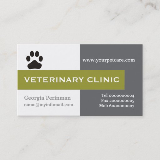 Customizable Vet/Veterinary Clinic paw olive green eye-catching Business Card