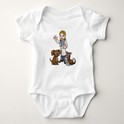 Vet with Pet Cat and Dog Cartoon Characters Baby Bodysuit