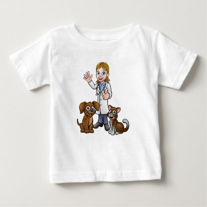 Vet with Pet Cat and Dog Cartoon Characters Baby T-Shirt