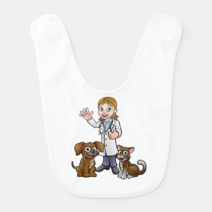 Vet with Pet Cat and Dog Cartoon Characters Bib