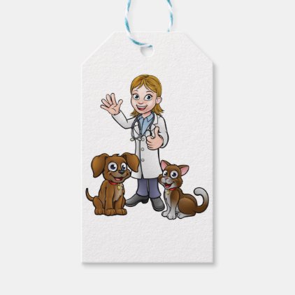 Vet with Pet Cat and Dog Cartoon Characters Gift Tags