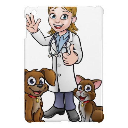 Vet with Pet Cat and Dog Cartoon Characters iPad Mini Case