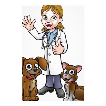 Vet with Pet Cat and Dog Cartoon Characters Stationery