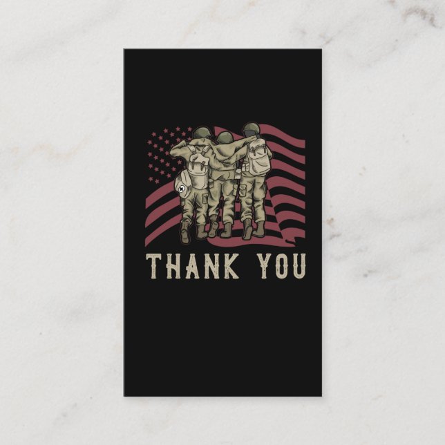 Veteran American Flag Proud Soldiers Thank you Business Card (Front)
