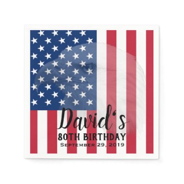 Veteran Bald Eagle & American Flag 80th Birthday Napkin Veteran Bald Eagle & American Flag 80th Birthday Napkin