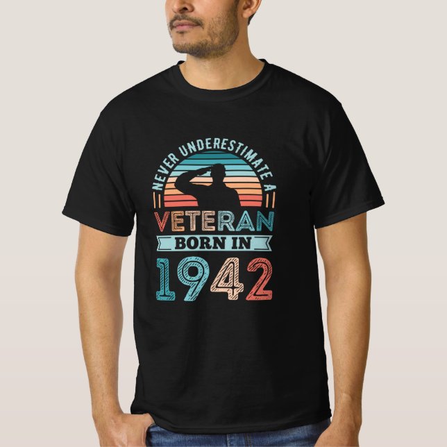 Veteran born 1942 80th Birthday Military Gift T-Shirt (Front)