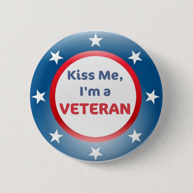 Veteran button, kiss me pinback button (Front)