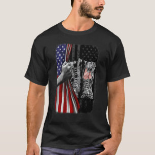 Veteran Dog Tag Combat Boots American Flag Hand Pu T-Shirt