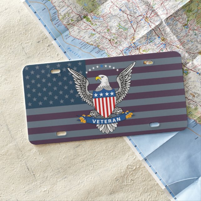 Veteran Eagle Flag of the USA License Plate (In Situ)