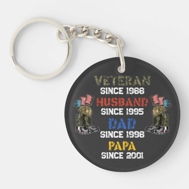 Veteran Father Husband Dad Grandpa Family Gift Keychain (Front)