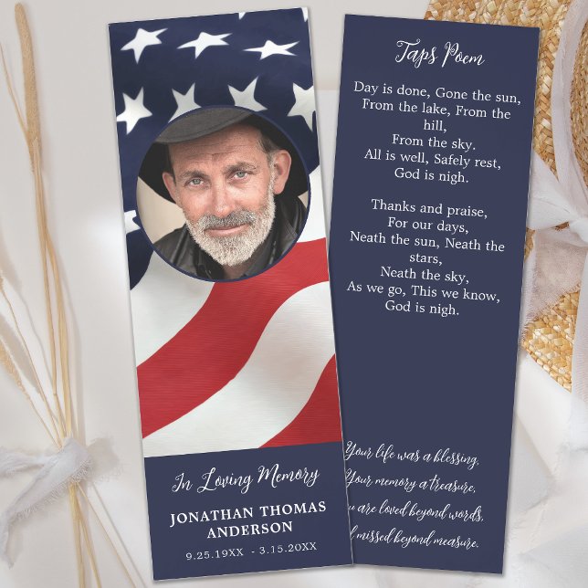 Veteran Flag Memorial Photo Prayer Card Funeral Bookmarks (Creator Uploaded)