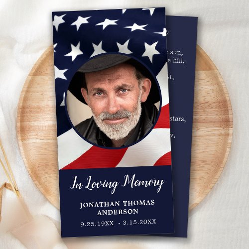 Veteran Flag Memorial Prayer Card Funeral Bookmark