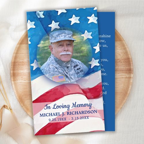 Veteran Flag Military Photo  Funeral Prayer Card 